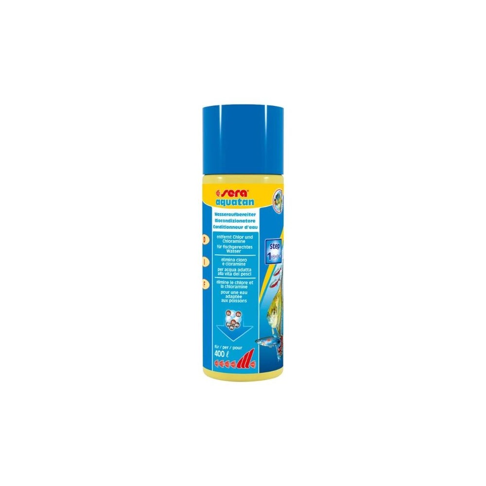 Confezione di Sera Aquatan biocondizionatore per trattamento acqua rubinetto in vendita su Tropical Life
